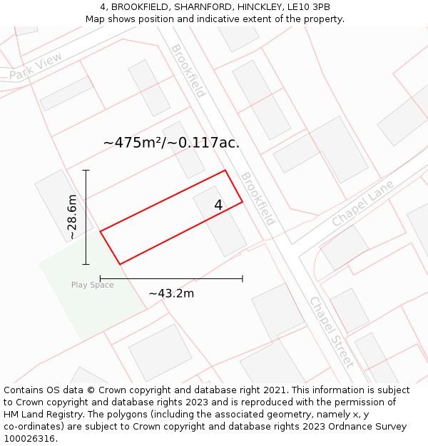 4, BROOKFIELD, SHARNFORD, HINCKLEY, LE10 3PB: Plot and title map