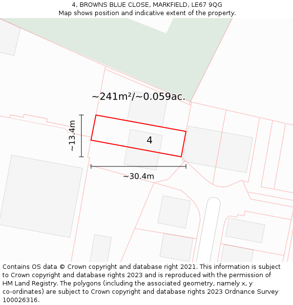 4, BROWNS BLUE CLOSE, MARKFIELD, LE67 9QG: Plot and title map