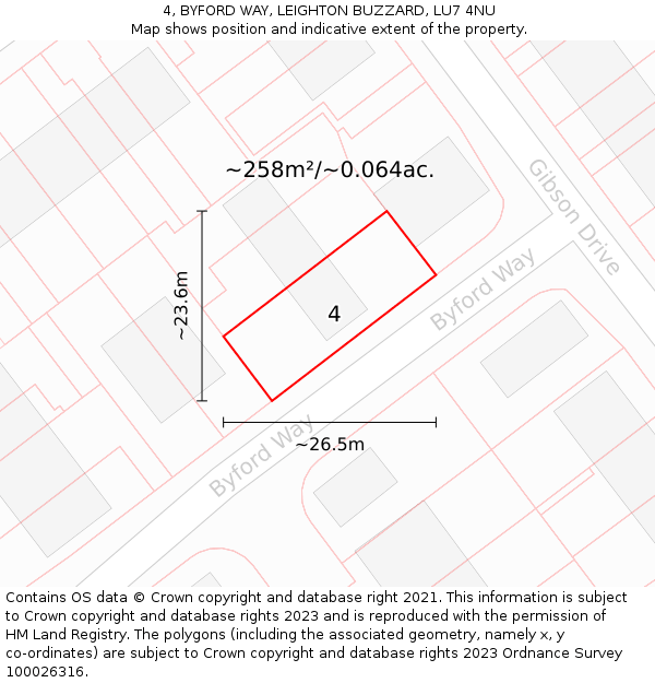 4, BYFORD WAY, LEIGHTON BUZZARD, LU7 4NU: Plot and title map