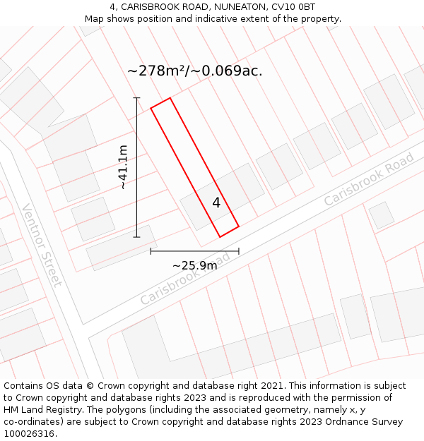 4, CARISBROOK ROAD, NUNEATON, CV10 0BT: Plot and title map