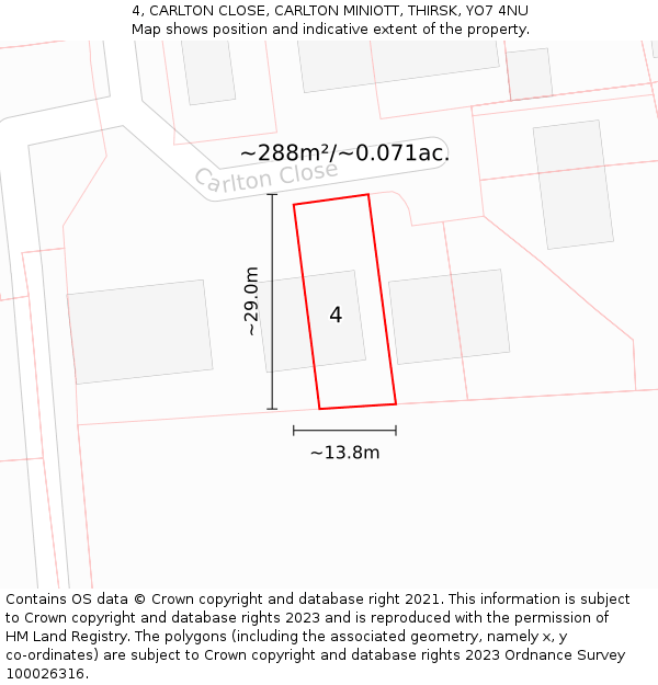 4, CARLTON CLOSE, CARLTON MINIOTT, THIRSK, YO7 4NU: Plot and title map