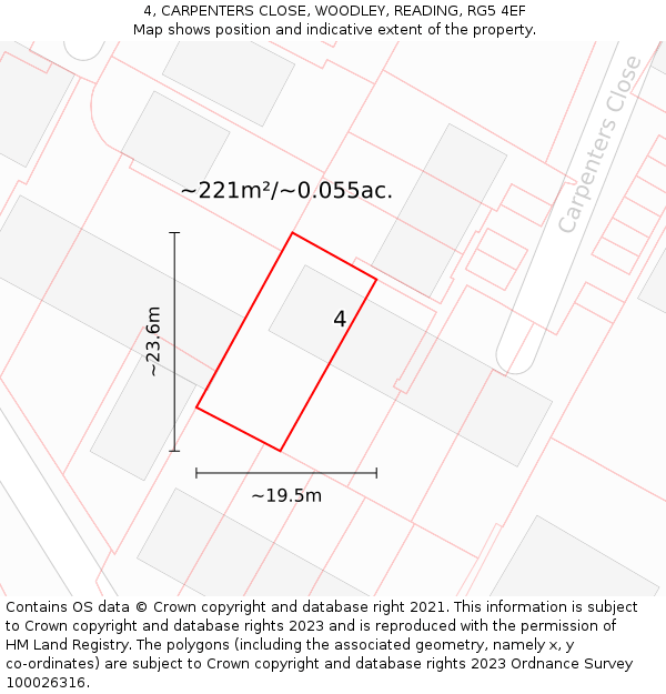 4, CARPENTERS CLOSE, WOODLEY, READING, RG5 4EF: Plot and title map