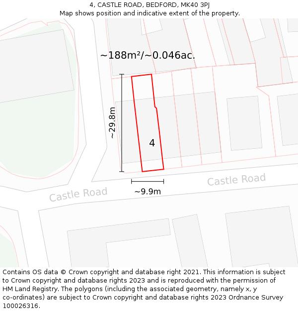 4, CASTLE ROAD, BEDFORD, MK40 3PJ: Plot and title map