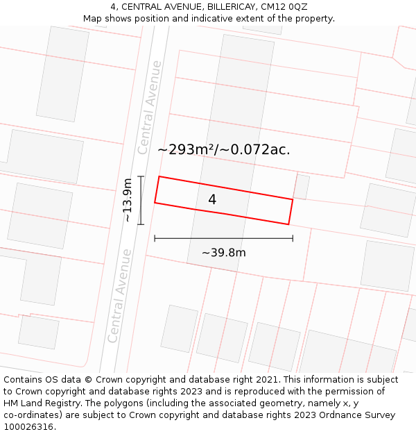 4, CENTRAL AVENUE, BILLERICAY, CM12 0QZ: Plot and title map