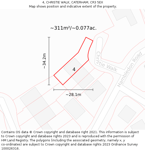 4, CHRISTIE WALK, CATERHAM, CR3 5EX: Plot and title map