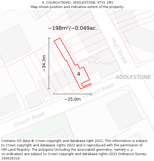 4, CHURCH ROAD, ADDLESTONE, KT15 1RN: Plot and title map