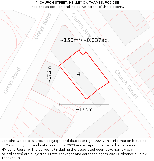 4, CHURCH STREET, HENLEY-ON-THAMES, RG9 1SE: Plot and title map