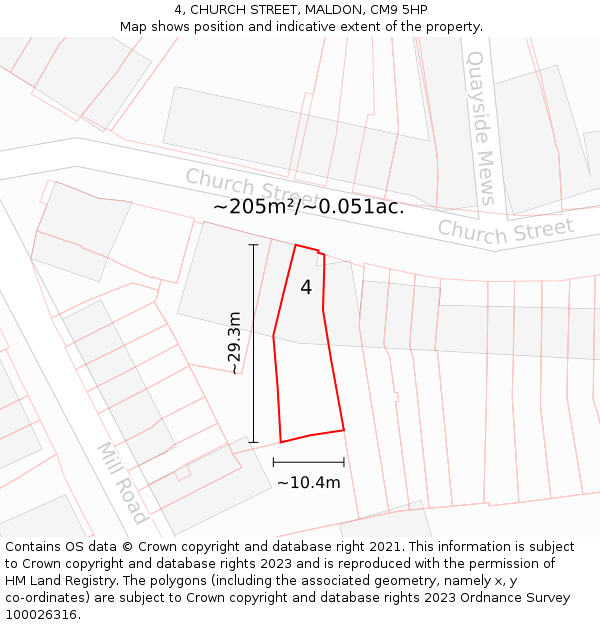 4, CHURCH STREET, MALDON, CM9 5HP: Plot and title map