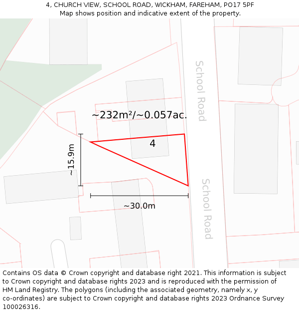 4, CHURCH VIEW, SCHOOL ROAD, WICKHAM, FAREHAM, PO17 5PF: Plot and title map