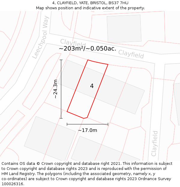 4, CLAYFIELD, YATE, BRISTOL, BS37 7HU: Plot and title map