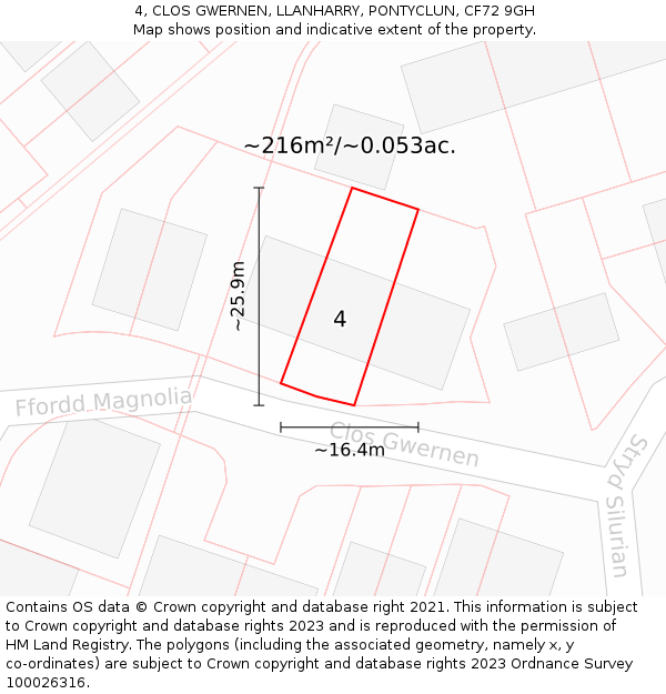 4, CLOS GWERNEN, LLANHARRY, PONTYCLUN, CF72 9GH: Plot and title map