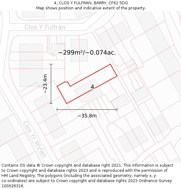 4, CLOS Y FULFRAN, BARRY, CF62 5DG: Plot and title map