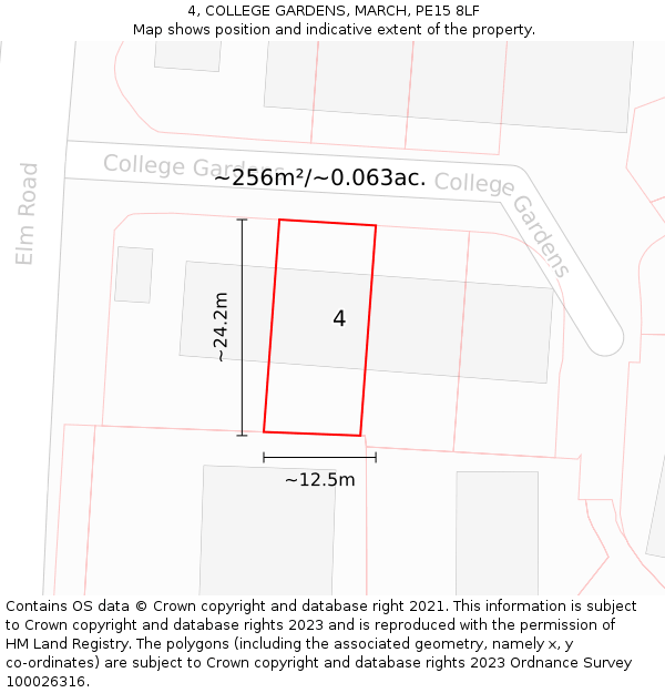 4, COLLEGE GARDENS, MARCH, PE15 8LF: Plot and title map