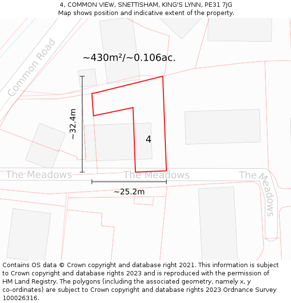 4, COMMON VIEW, SNETTISHAM, KING'S LYNN, PE31 7JG: Plot and title map