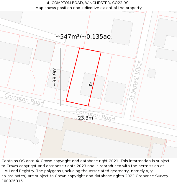 4, COMPTON ROAD, WINCHESTER, SO23 9SL: Plot and title map