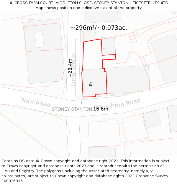 4, CROSS FARM COURT, MIDDLETON CLOSE, STONEY STANTON, LEICESTER, LE9 4TS: Plot and title map