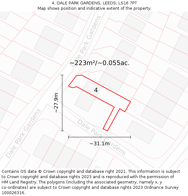 4, DALE PARK GARDENS, LEEDS, LS16 7PT: Plot and title map