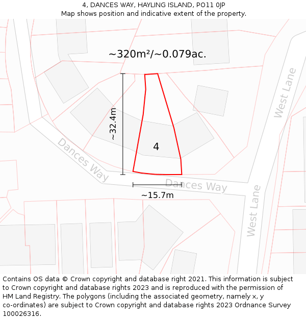 4, DANCES WAY, HAYLING ISLAND, PO11 0JP: Plot and title map