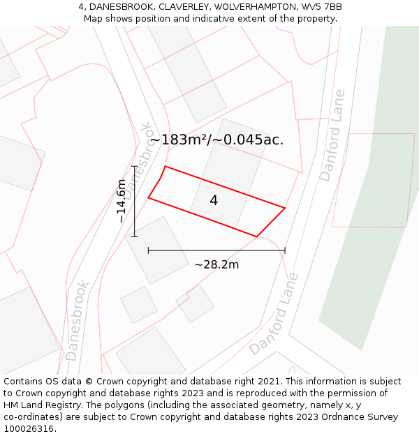 4, DANESBROOK, CLAVERLEY, WOLVERHAMPTON, WV5 7BB: Plot and title map