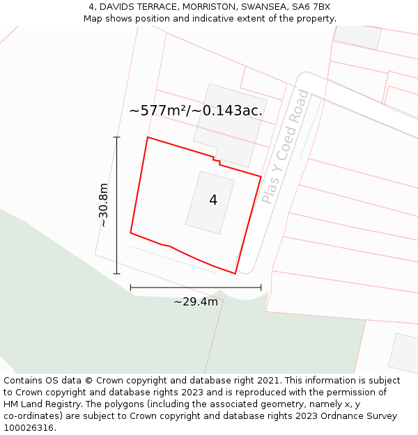 4, DAVIDS TERRACE, MORRISTON, SWANSEA, SA6 7BX: Plot and title map