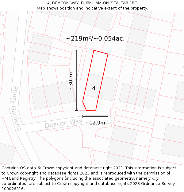4, DEACON WAY, BURNHAM-ON-SEA, TA8 1RG: Plot and title map