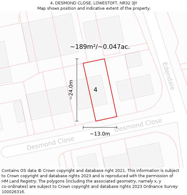 4, DESMOND CLOSE, LOWESTOFT, NR32 3JY: Plot and title map