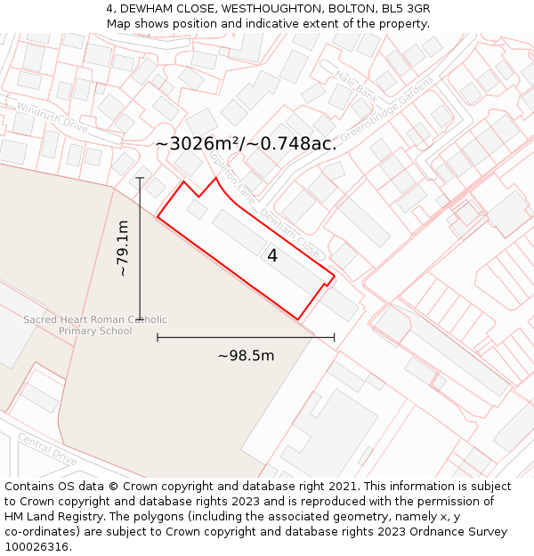 4, DEWHAM CLOSE, WESTHOUGHTON, BOLTON, BL5 3GR: Plot and title map