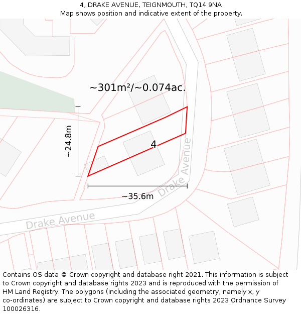 4, DRAKE AVENUE, TEIGNMOUTH, TQ14 9NA: Plot and title map