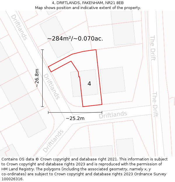 4, DRIFTLANDS, FAKENHAM, NR21 8EB: Plot and title map