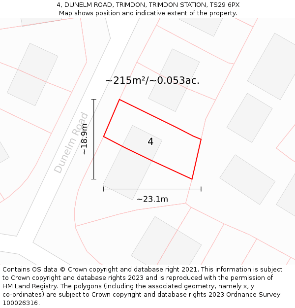 4, DUNELM ROAD, TRIMDON, TRIMDON STATION, TS29 6PX: Plot and title map