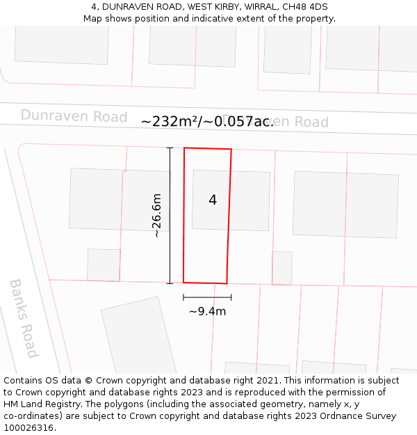 4, DUNRAVEN ROAD, WEST KIRBY, WIRRAL, CH48 4DS: Plot and title map