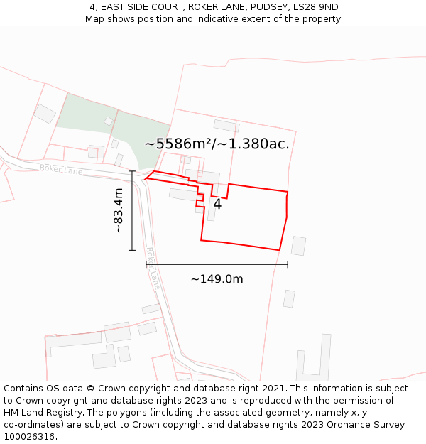 4, EAST SIDE COURT, ROKER LANE, PUDSEY, LS28 9ND: Plot and title map
