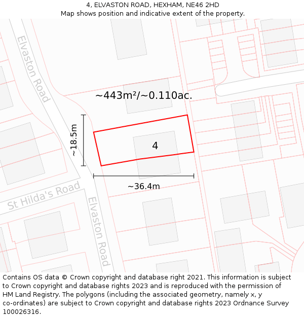 4, ELVASTON ROAD, HEXHAM, NE46 2HD: Plot and title map