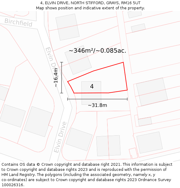 4, ELVIN DRIVE, NORTH STIFFORD, GRAYS, RM16 5UT: Plot and title map