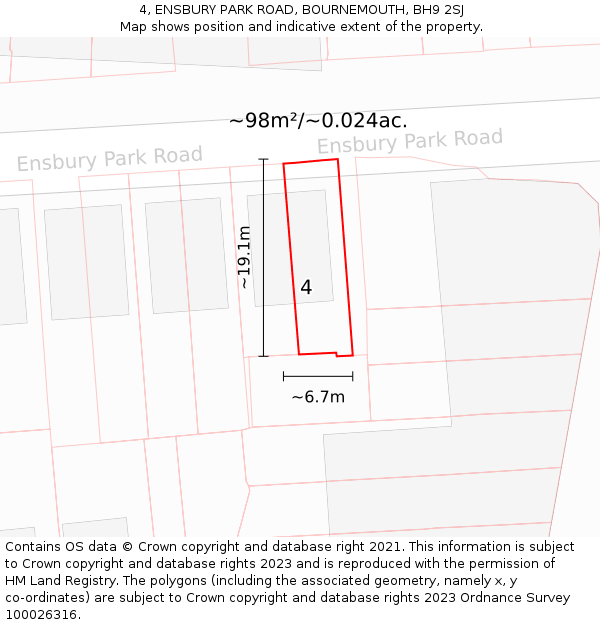 4, ENSBURY PARK ROAD, BOURNEMOUTH, BH9 2SJ: Plot and title map