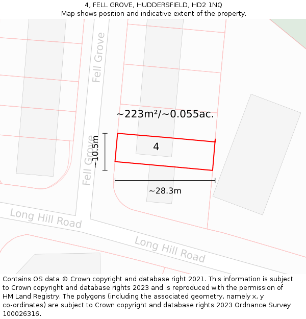 4, FELL GROVE, HUDDERSFIELD, HD2 1NQ: Plot and title map