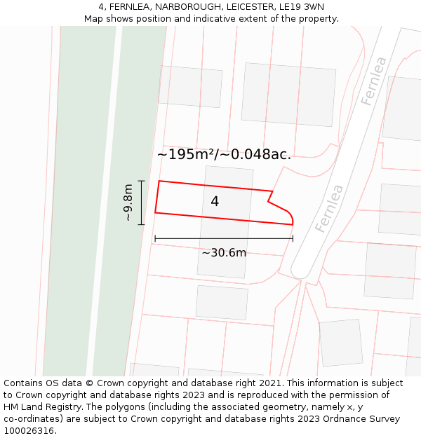 4, FERNLEA, NARBOROUGH, LEICESTER, LE19 3WN: Plot and title map