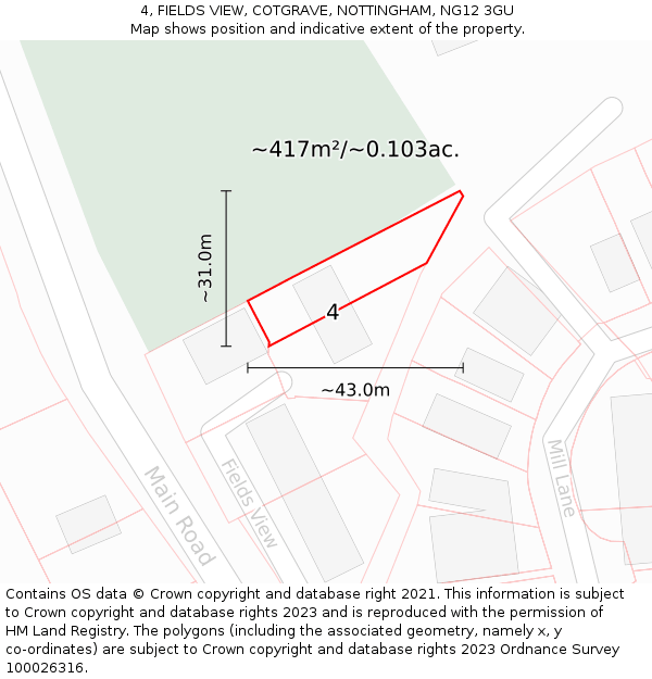 4, FIELDS VIEW, COTGRAVE, NOTTINGHAM, NG12 3GU: Plot and title map