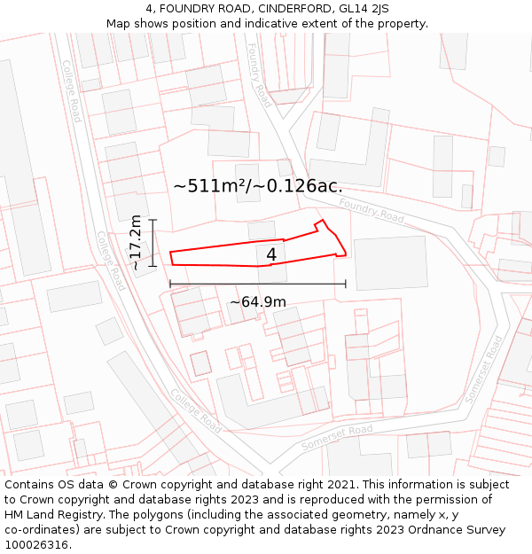 4, FOUNDRY ROAD, CINDERFORD, GL14 2JS: Plot and title map