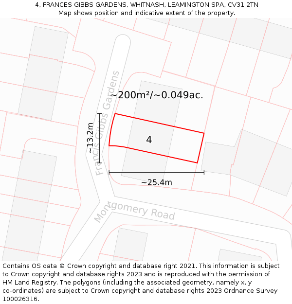 4, FRANCES GIBBS GARDENS, WHITNASH, LEAMINGTON SPA, CV31 2TN: Plot and title map