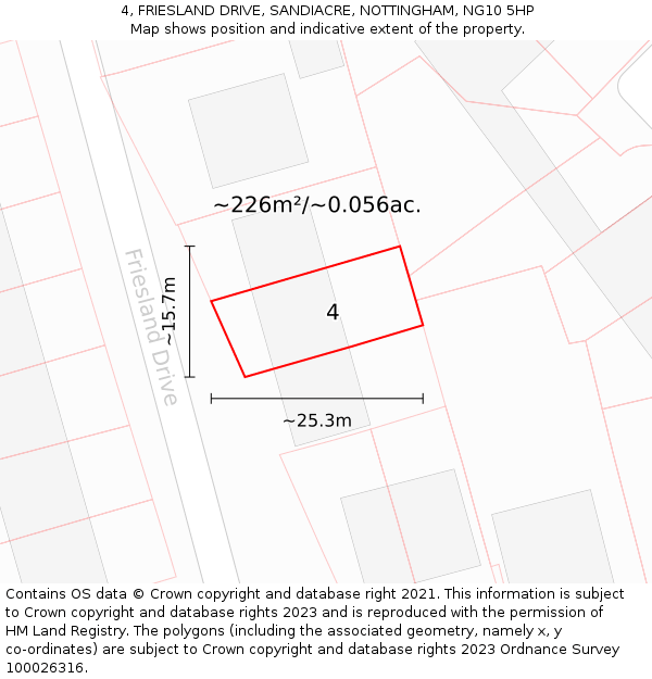 4, FRIESLAND DRIVE, SANDIACRE, NOTTINGHAM, NG10 5HP: Plot and title map