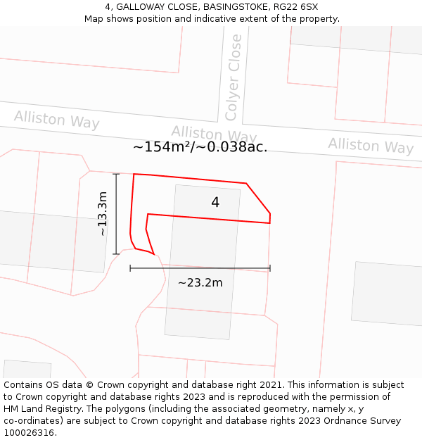 4, GALLOWAY CLOSE, BASINGSTOKE, RG22 6SX: Plot and title map