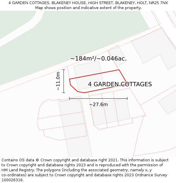 4 GARDEN COTTAGES, BLAKENEY HOUSE, HIGH STREET, BLAKENEY, HOLT, NR25 7NX: Plot and title map