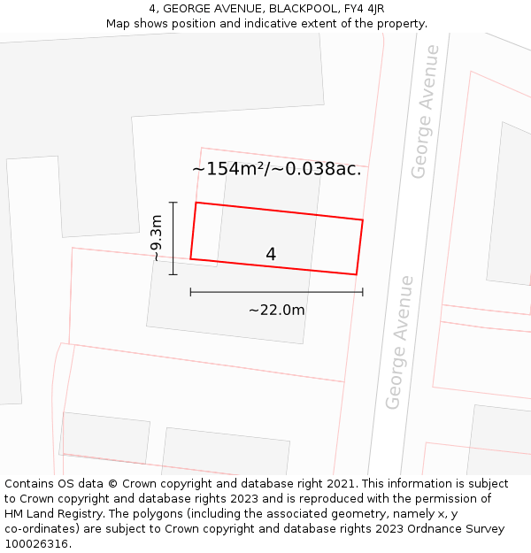 4, GEORGE AVENUE, BLACKPOOL, FY4 4JR: Plot and title map