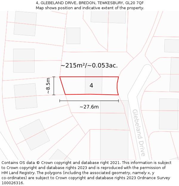 4, GLEBELAND DRIVE, BREDON, TEWKESBURY, GL20 7QF: Plot and title map