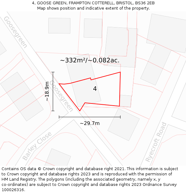 4, GOOSE GREEN, FRAMPTON COTTERELL, BRISTOL, BS36 2EB: Plot and title map