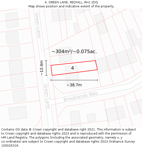 4, GREEN LANE, REDHILL, RH1 2DQ: Plot and title map