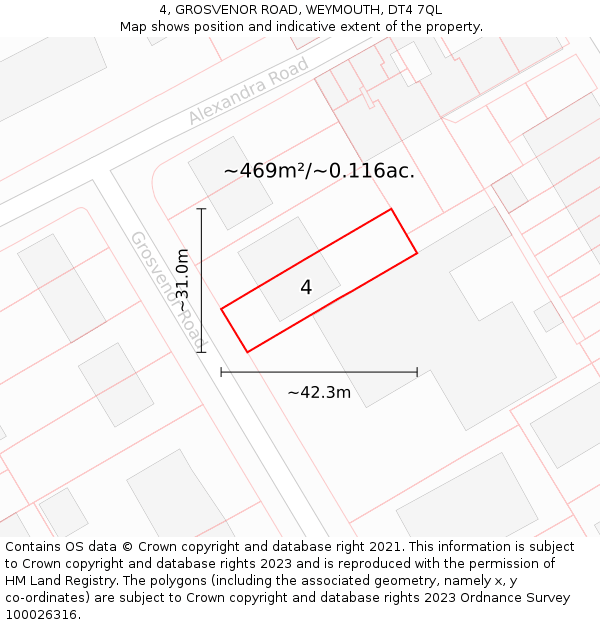 4, GROSVENOR ROAD, WEYMOUTH, DT4 7QL: Plot and title map