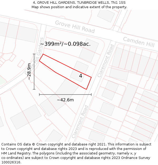 4, GROVE HILL GARDENS, TUNBRIDGE WELLS, TN1 1SS: Plot and title map