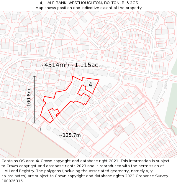 4, HALE BANK, WESTHOUGHTON, BOLTON, BL5 3GS: Plot and title map